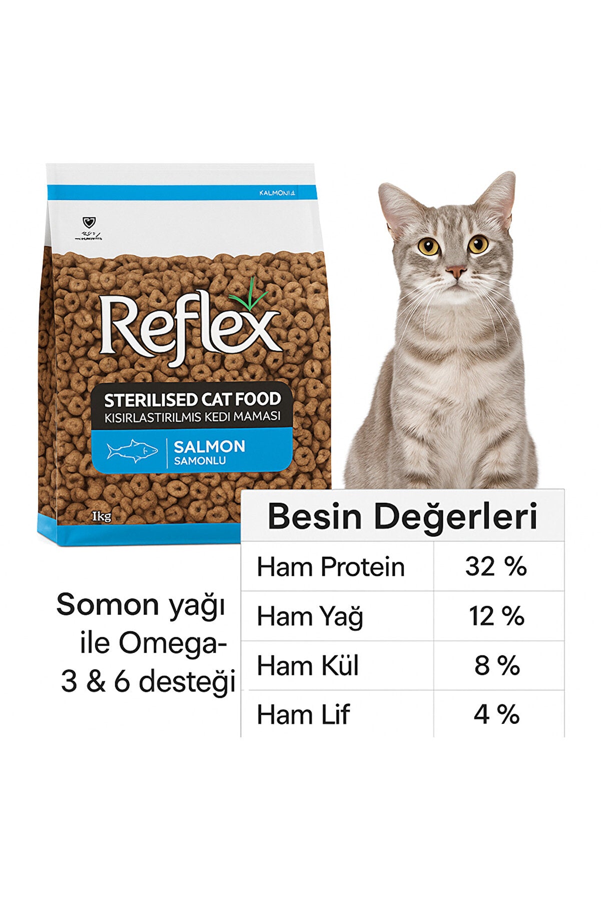 Reflex Somonlu Pirinçli Kısırlaşlaştırılmış Kedi Maması 1KG (Yeni 1 kg Zipli Paketler) - 2