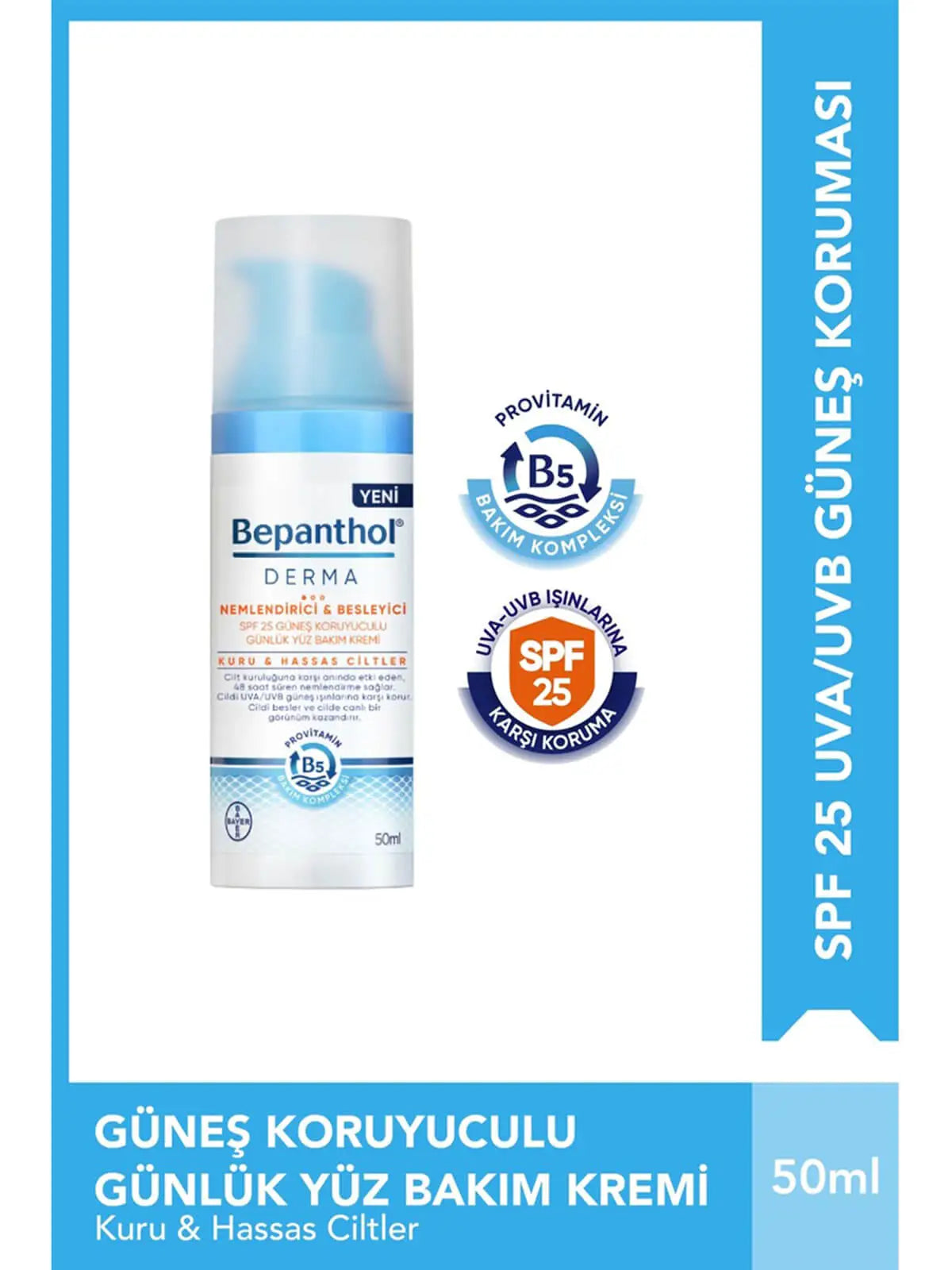 Bepanthol Derma Nemlendirici ve Besleyici SPF25 Yüz Bakım Kremi 50 Ml