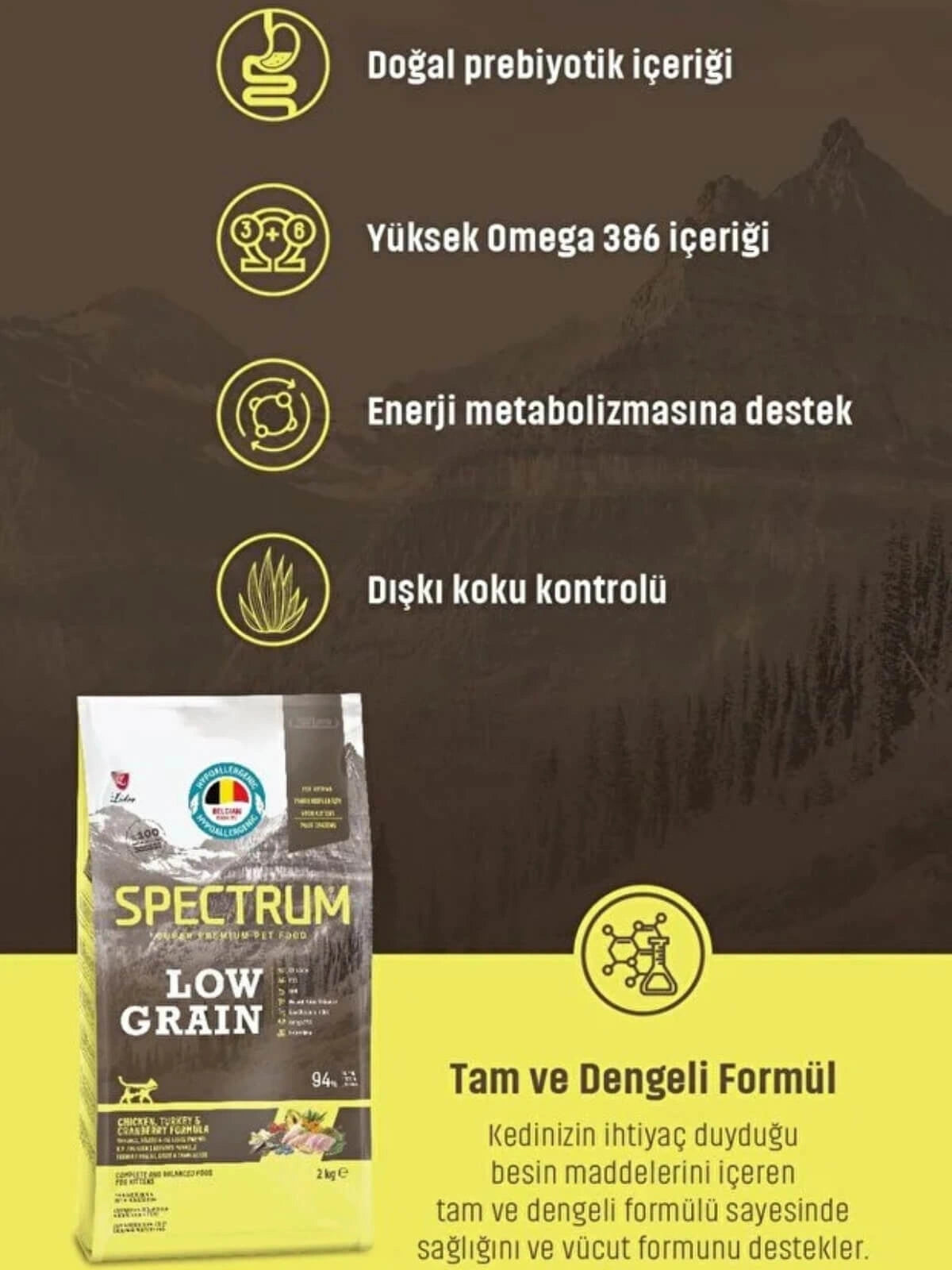 Spectrum Low Grain Tavuklu Hindili Yaban Mersinli Yavru Kedi Maması 12 Kg